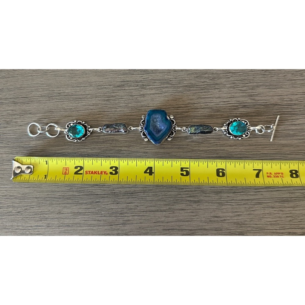 0191 Solar Agate Blue Topaz Handmade Bracelet Silver Gemstone Jewelry - Picture 5 of 11